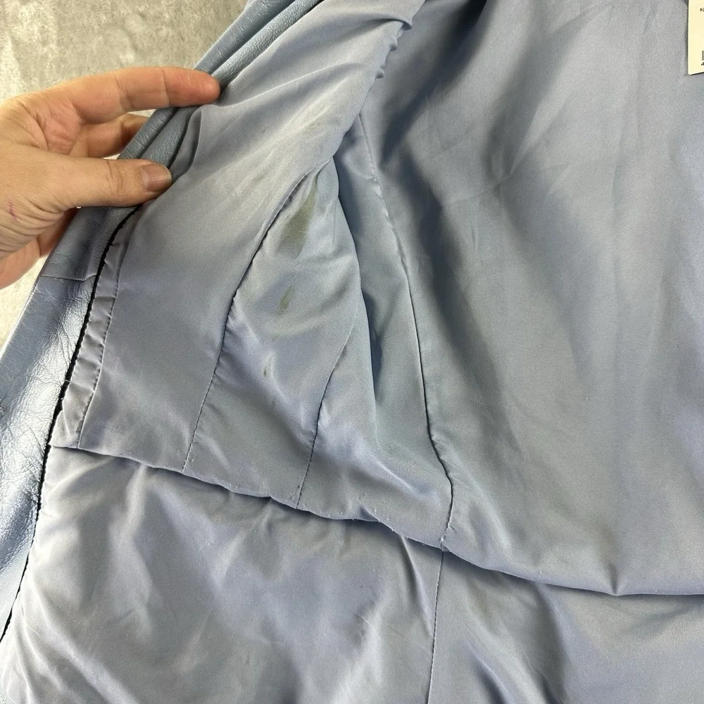 White House Black Market Leather Jacket Women's XXS Blue Cascading Lapel 3/4 NEW - Picture 11 of 13